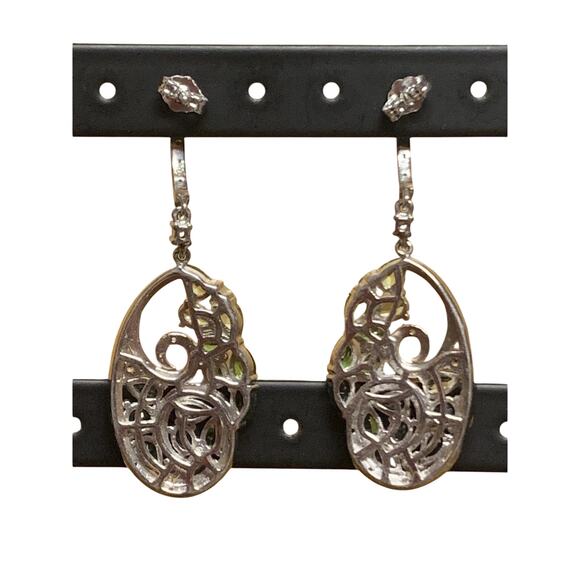STS Sterling Silver, Chrome Diopside, Peridot and CZ Earrings Dangle Made India - Picture 6 of 6